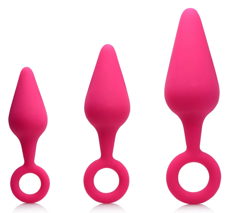 anal toys for gentle pleasure-Rump Ringers 3 Piece Silicone Anal Plug Set - Pink