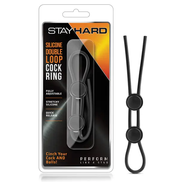 cock ring buying guide reviews-Blush Stay Hard Silicone Double Loop Lasso/Bolo Cockring Black