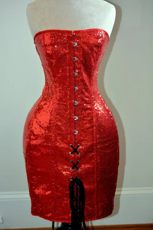 Corset with narrow forms-This Exclusive Shiny Corset Mini Bodycon Dress, golden, silver, red and black available. New Year and Christmas gift, authentic made to measures corset