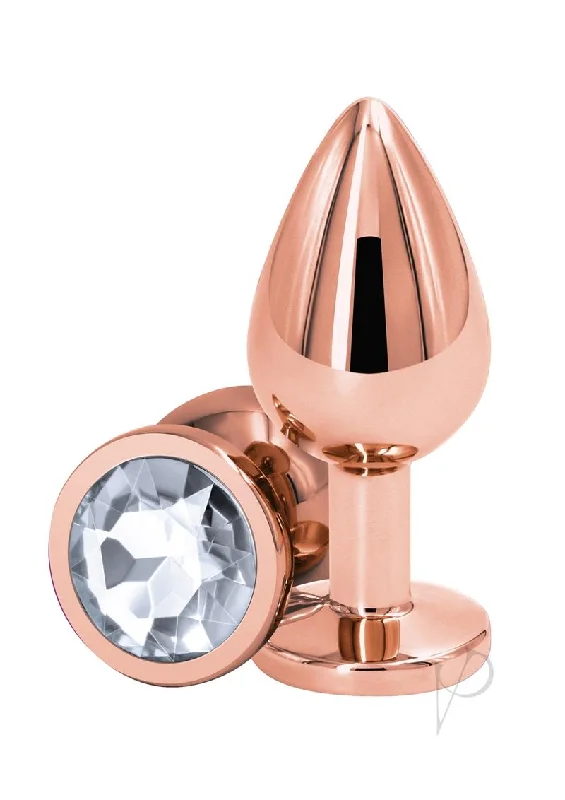 anal toys with textured surface-Rear Assets Rose Gold Med Clear