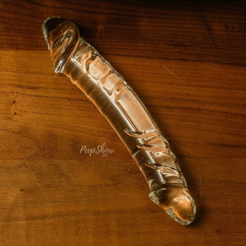 dildo usage guides-10.5" Girthy Realistic Glass Double Dong by Gläs