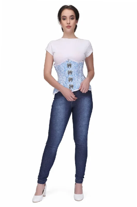 Corset for body shaping-Olina Turquise Authentic Steel Boned Jacquard Underbust Waist Training Corset