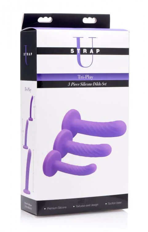 dildo collector tools-Strap U Tri Play 3 Silicone Dildo Set Purple - Perfect for Gradual Penetration Training