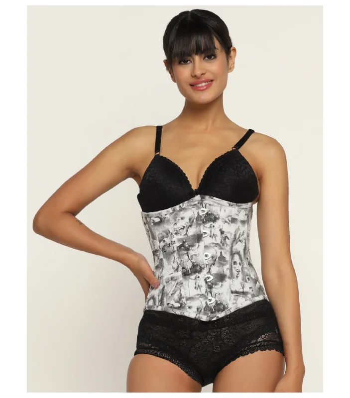 Corset with leather overlay-Quatrefoil printed waist reducing  underbust corset