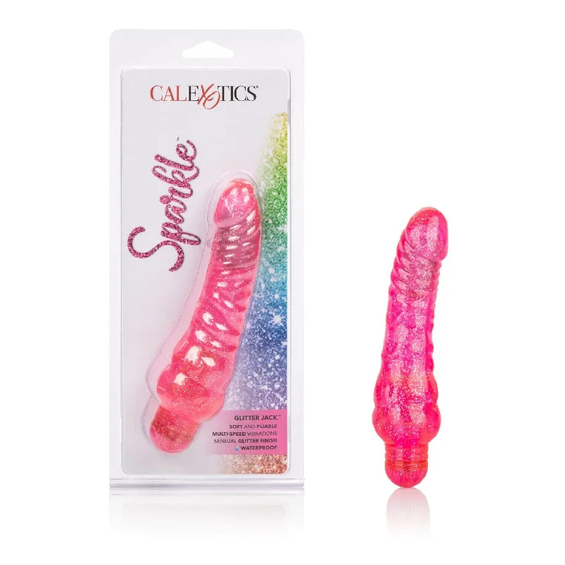 dildo battery accessories-Sparkle Glitter Jack Pink Vibrating Dildo from Cal Exotic Novelties