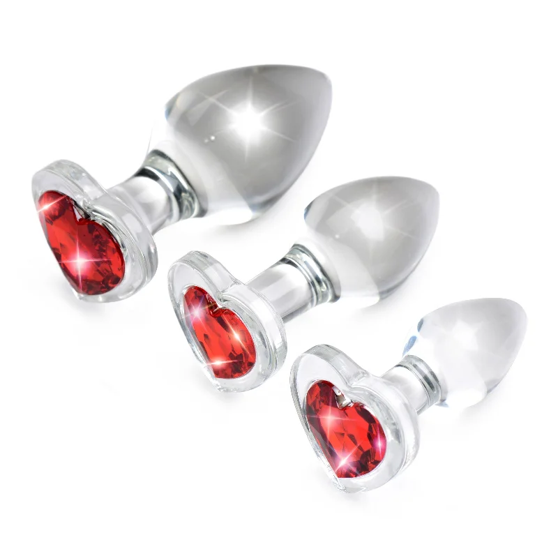 anal toys with stylish look-Red Heart Gem Glass Anal Plug Set