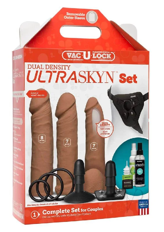 dildo flexibility benefits-Doc Johnson Vac U Lock Dual Density Ultraskyn Complete Dildo Set for Couples Caramel