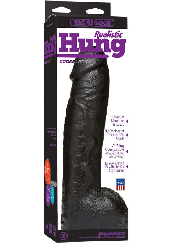 dildo waterproof durability-Vac-U-Lock Codeblack Realistic Hung Dildo - Over 12 Inches of Pleasure