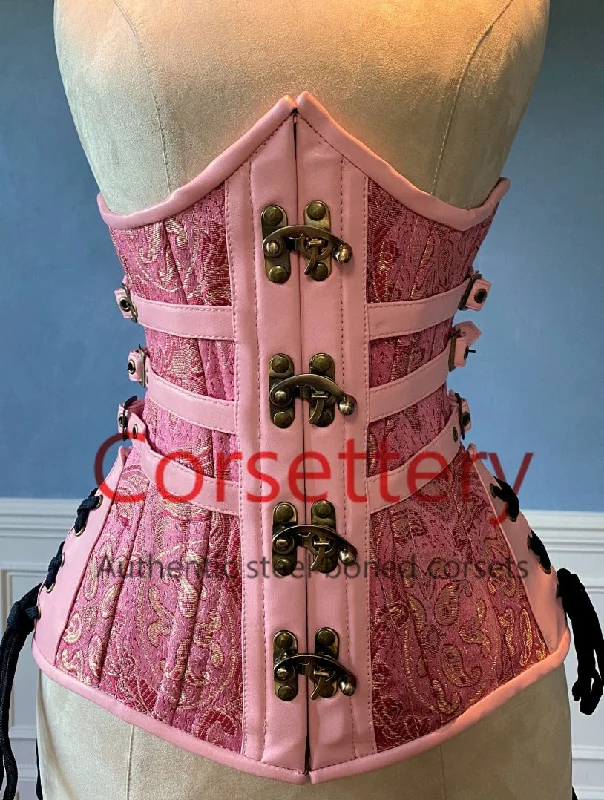 Corset training benefits-Double row steel boned authentic underbust brocade corset with leather bones. Western collection Hourglass waist training corset, coachella, exclusive steampunk corset, burlesque