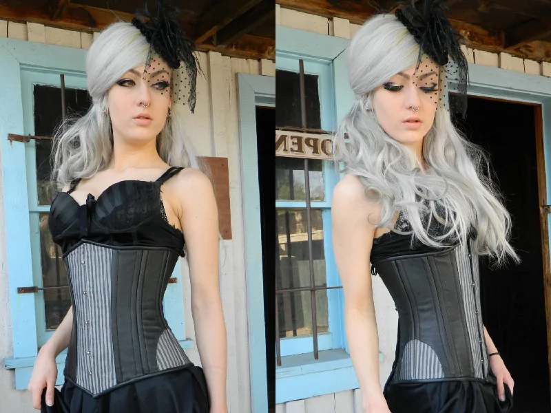 Corset for narrow figures-Stylish gothic corset designed by PorcelainPanic, underbust version. Lambskin and fabric gothic steampunk authentic waist training corset