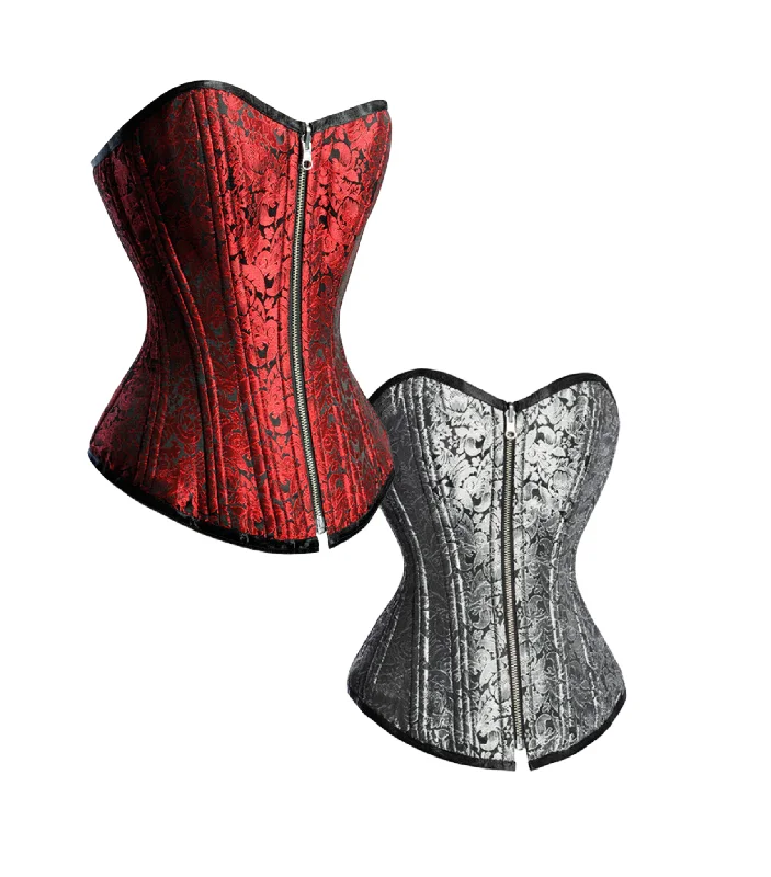 Corset with back lacing-Red/ Silver Reversible Overbust Waist Training Corset