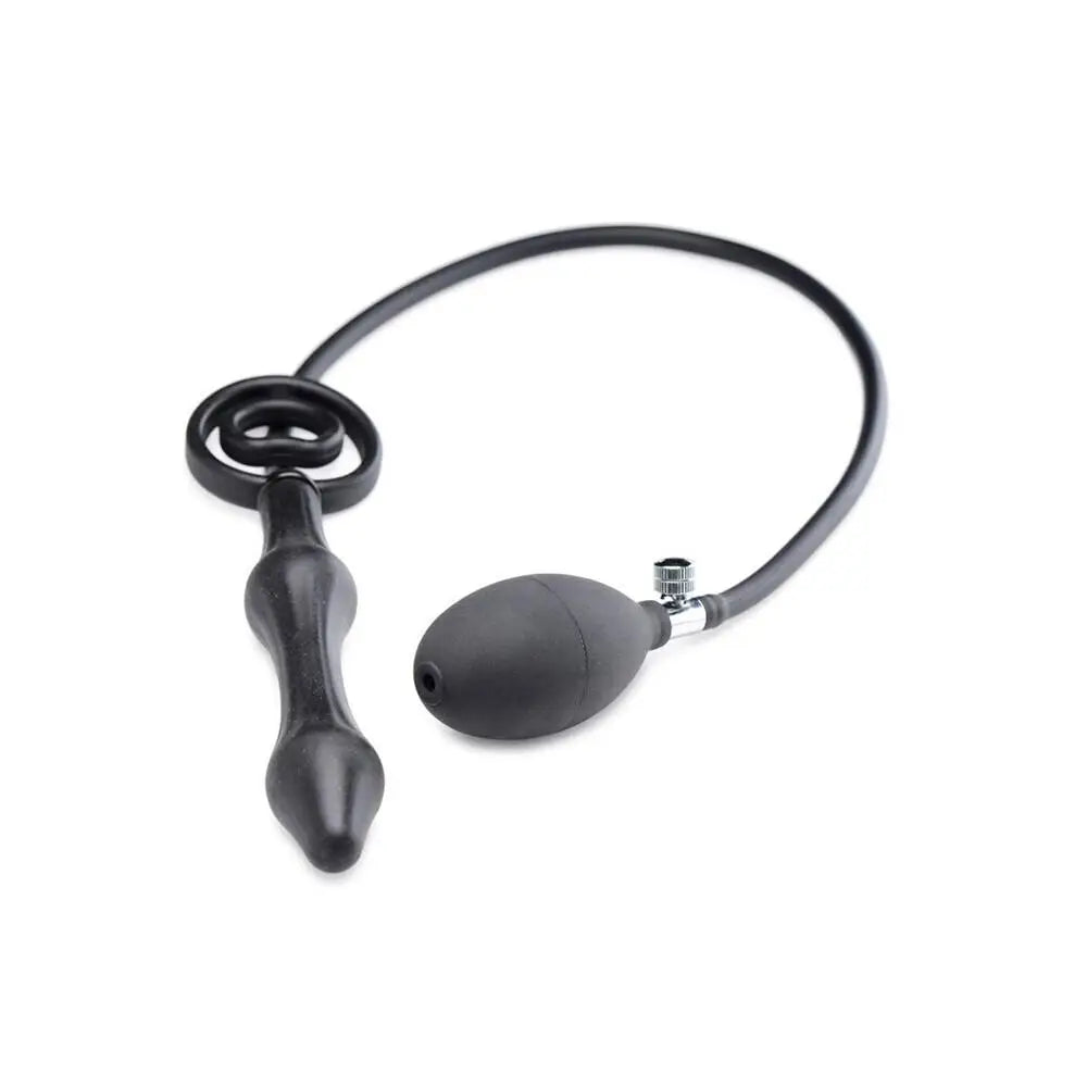 anal toys with bold grip-Master Series Silicone Black Inflatable Anal Plug with Cock Ring