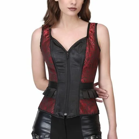 Corset for waist alignment-Gothic Waist Frill Steel Boned Overbust Corset with shoulder support