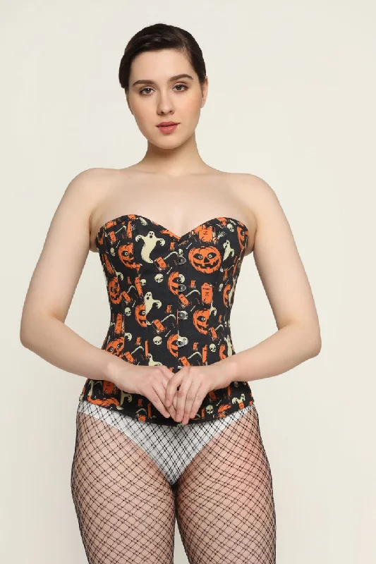 Corset for small figures-Pumpkin ghost printed waist reducing  overbust Corsets