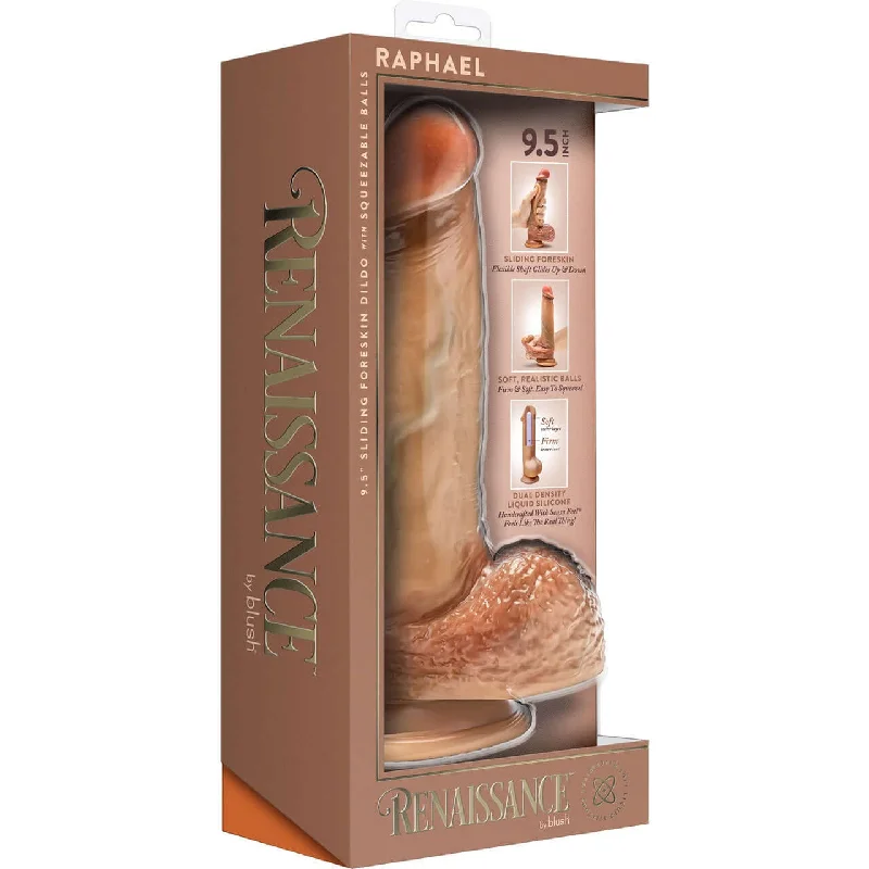 dildo discount tutorials-Renaissance Raphael 9.5 Inch Sliding Foreskin Dildo Tan - Realistic Dual Density Silicone by Blush