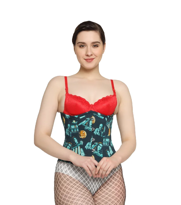 Corset with back straps-killerman printed waist reducing  underbust corset