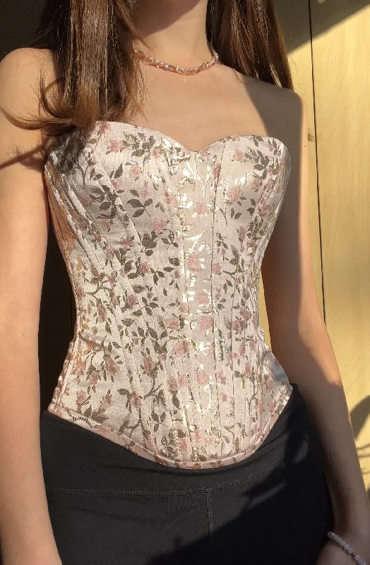 Corset for outdoor event-Pink floral sweetheart neckline corset 💞