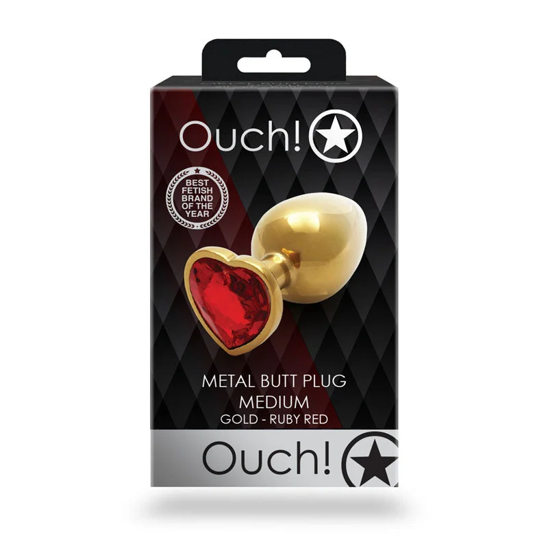 anal toys with soft edges-OUCH! Heart Gem Gold Butt Plug - Medium