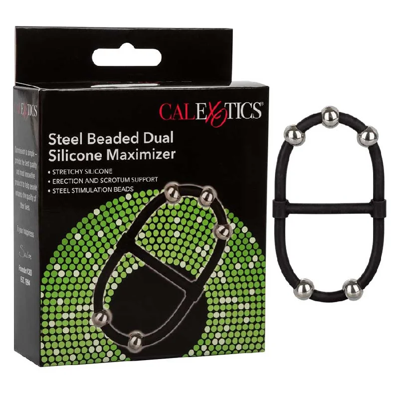 cock ring online hacks guide-Steel Beaded Dual Black Silicone Maximizer Cock Ring by Cal Exotics