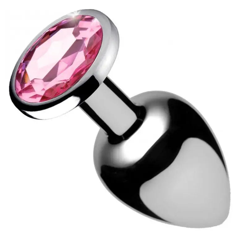 anal toys for sensory relaxation-3.2-inch Stainless Steel Silver Medium Anal Plug with Pink Gem