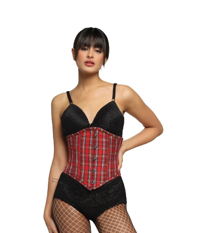 Corset with scalloped edges-Check Waist Reducing Authentic Steel Boned Sexy Underbust Corset