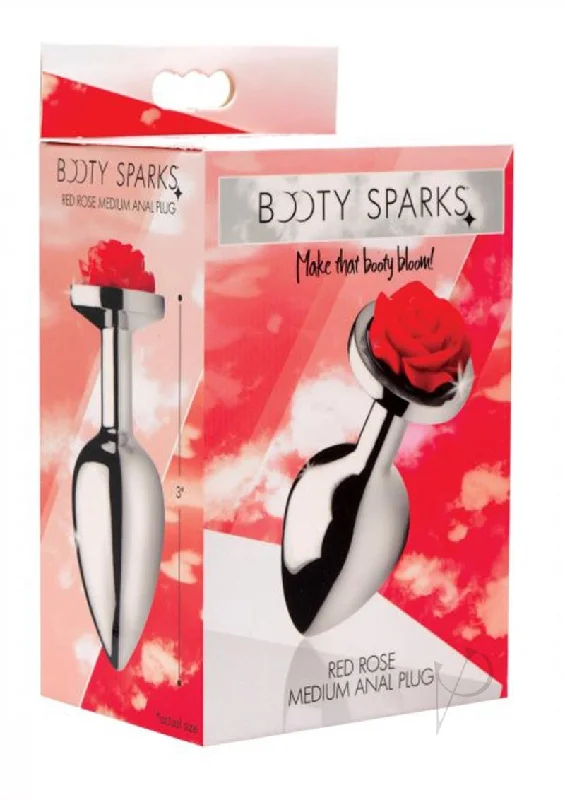 anal toys with easy shape-Booty Sparks Red Rose Anal Plug Md