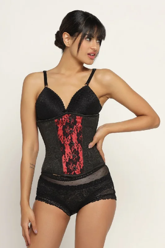 Corset with fringe details-Red Black waist reducing  underbust corset