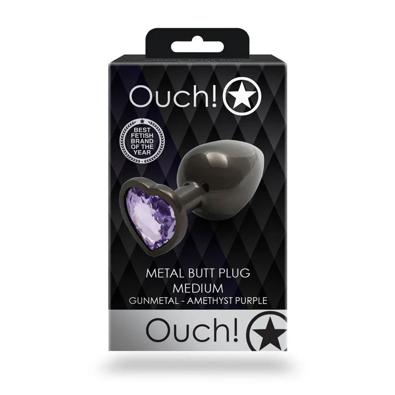 anal toys with quiet design-OUCH! Heart Gem Gunmetal Butt Plug - Medium