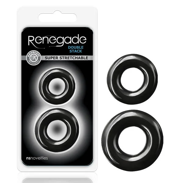 cock ring care guide reviews-Renegade - Double Stack - Black Cock Rings - Set of 2