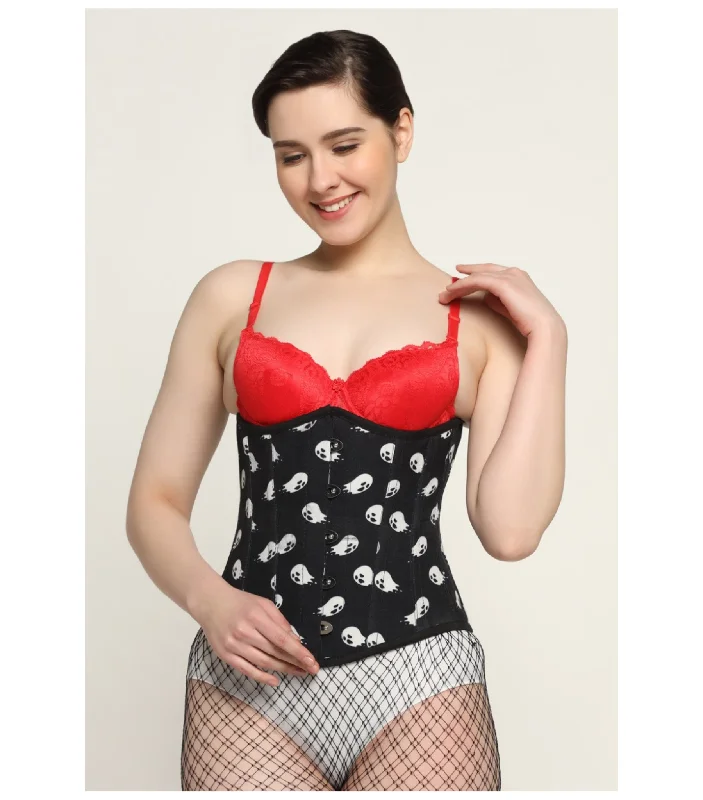 Corset with quilted fabric-Ugly ghost printed waist reducing underbust corset