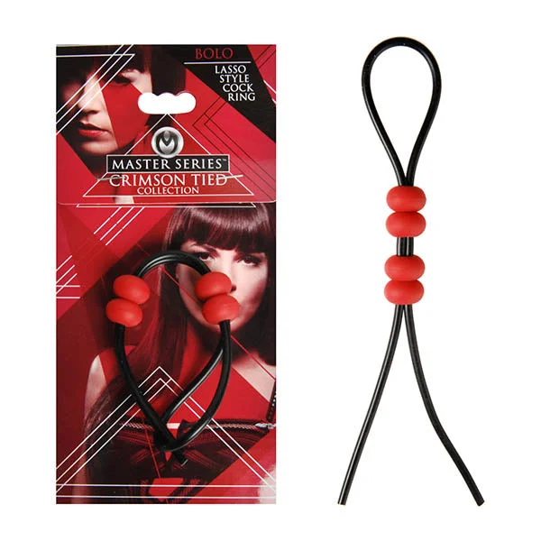 cock ring vibration solutions-Master Series Crimson Tied Bolo Cock Ring