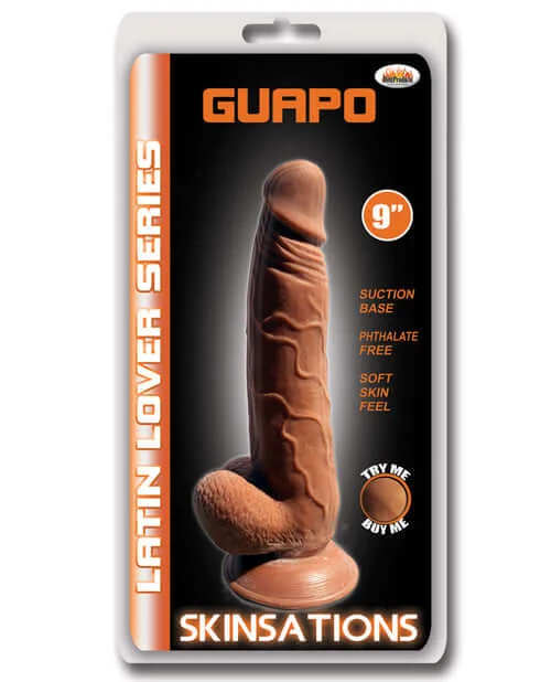 dildo girth accessories-Skinsations Latin Lover Series Guapo 9 Inch Brown Dildo with Suction Cup | Realistic Feel