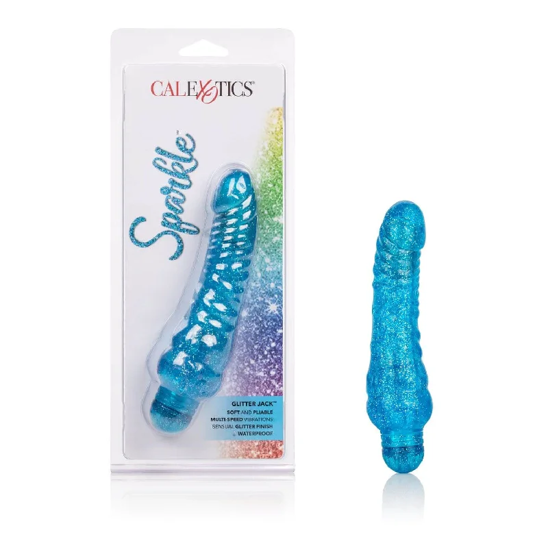 dildo trendy accessories-Cal Exotic Novelties Sparkle Glitter Jack Blue Vibrating Dildo | Waterproof, Phthalate-Free Pleasure