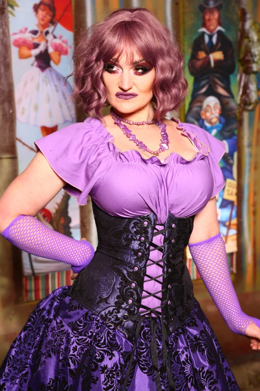 Corset for hourglass curves-Wench Corset in Purple & Black Medallion #50 - "Pieces of Eight" Collection