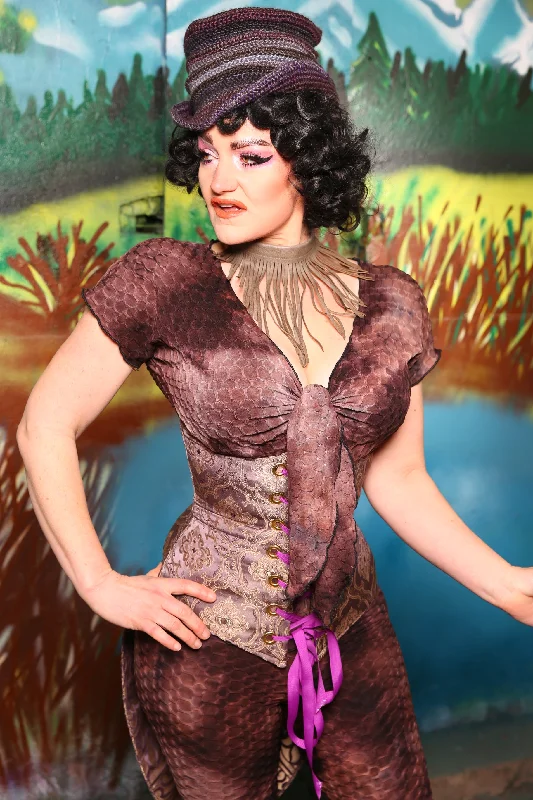 Corset with lace overlay-Swallowtail Corset in Dusty Plum Filigree #43 - The Bells & Whistles Collection