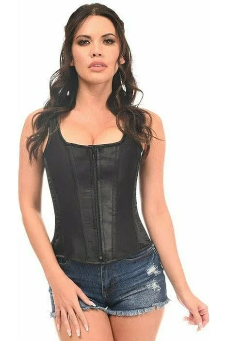 Corset for spring fashion-Top Drawer Black Satin Steel Boned Uniforming Corset w/Straps