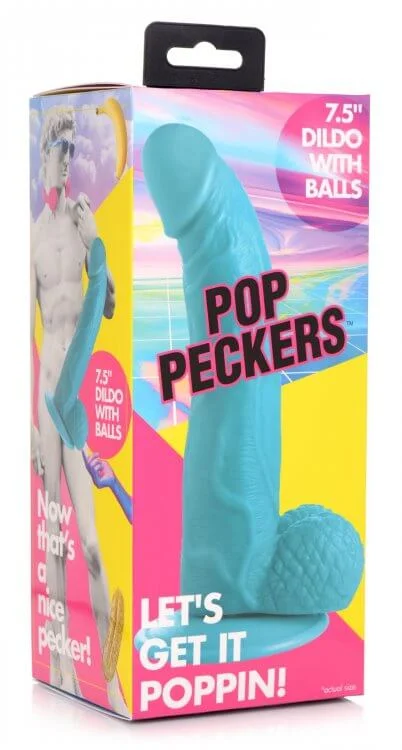 dildo portability comparisons-Pop 7.5 inches Dildo with Balls Blue