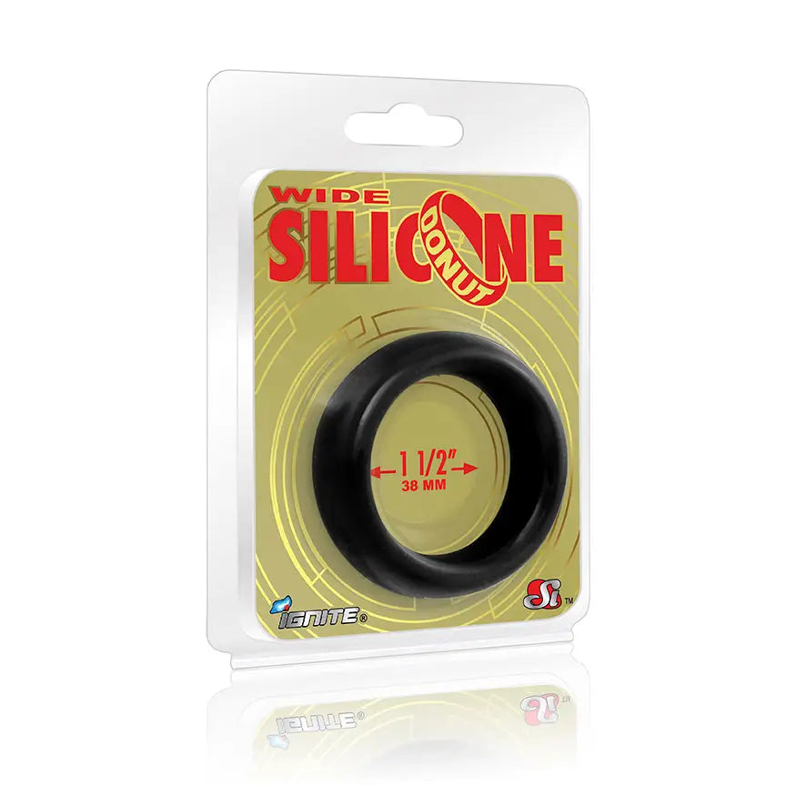 cock ring size benefits reviews-Wide Silicone Donut Black 1.5in