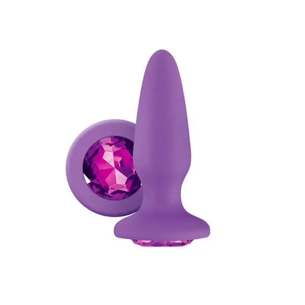 anal toys for gentle vibes-5-inch Ns Novelties Purple Silicone Anal Butt Plug with Purple Gem