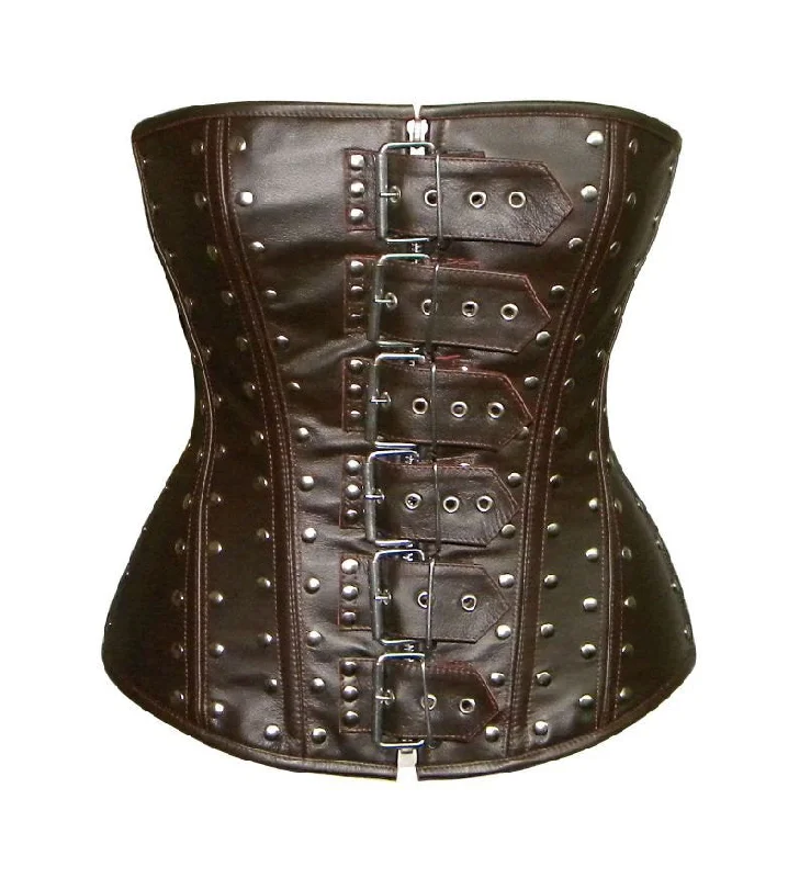 Green velvet corset-Lambskin steampunk style overbust corset with metal (brown and black).