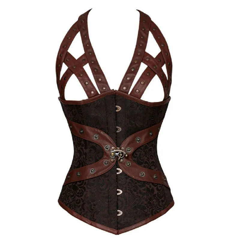 Custom made corset-Webily Haltered Steampunk Underbust Corset Coffee Black