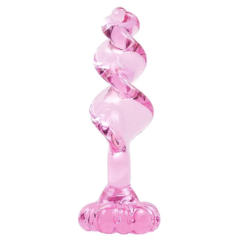 anal toys with easy tip-Pink Flower Anal Spiral Glass Toy