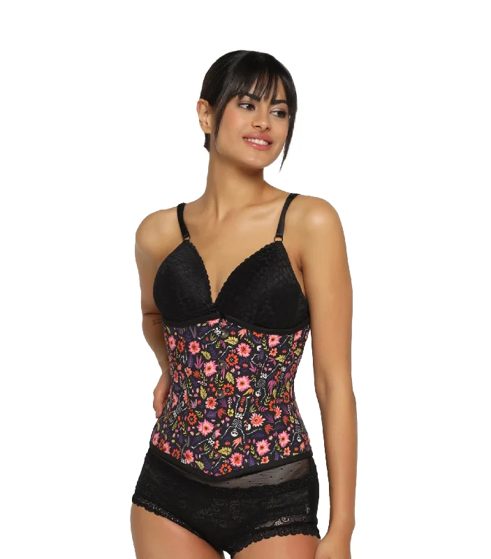 Corset with front hooks-Ikat printed waist reducing  underbust corset