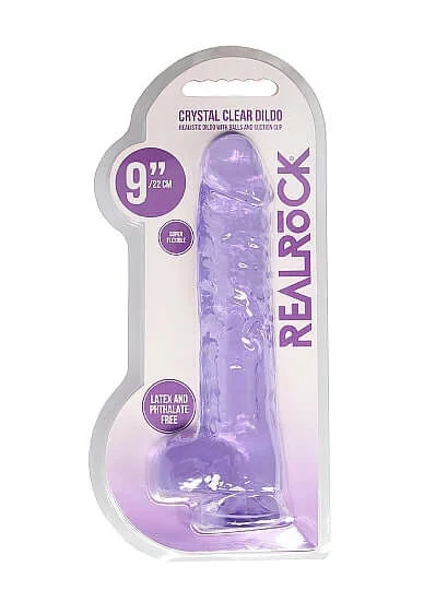 dildo hygiene enhancements-Real Cock 9 inches Realistic Dildo with Balls Purple