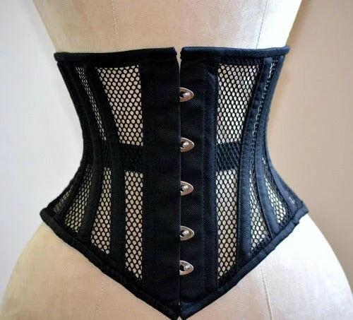 Corset for gothic wedding-Made to measures authentic steel boned underbust underwear corset from transparent mesh and cotton