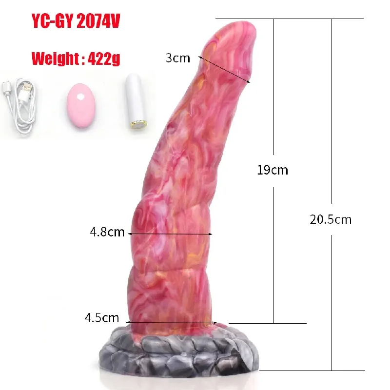 dildo texture experiments-Gory Meat Color Vibrating Curved Dildo