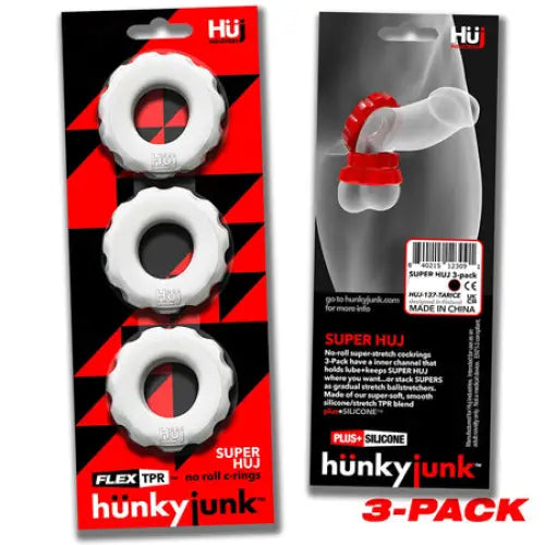 cock ring power solutions guide-Hunkyjunk SuperHuj 3-Pack Cockrings White Ice