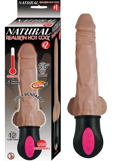 dildo fantasy accessories-Natural Realskin Hot Cock Number 2 Brown Vibrating Dildo - Heats Up, Fully Bendable