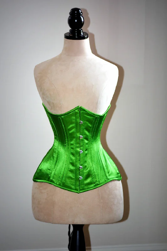 Plus size corset-Real double row steel boned underbust corset from satin in a fashionable green grass summer color.