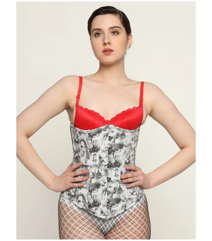 Corset for vintage festival-Quatrefoil printed waist reducing longlined underbust corset